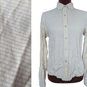 Calvin Klein Silk Blend Micro Stripe Green and White Button Down Size S
